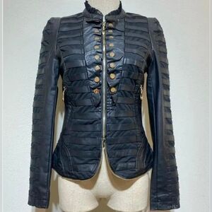 Drôle De Copine Womens Faux Leather Military Jacket Soze XL